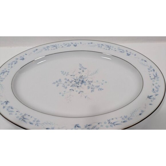 Noritake Carolyn Oval Serving Platter White Blue Floral Silver Trim Porcelain - Picture 5 of 13